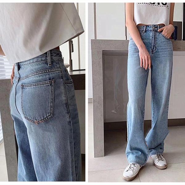 women's jeans woman high waist wide leg denim clothing streetwear vintage 2021 fashion straight pants, Blue